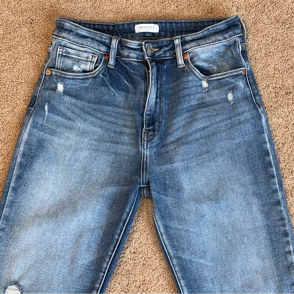High Rise Straight Leg Jeans w/ Stretch - Picture 3 of 5
